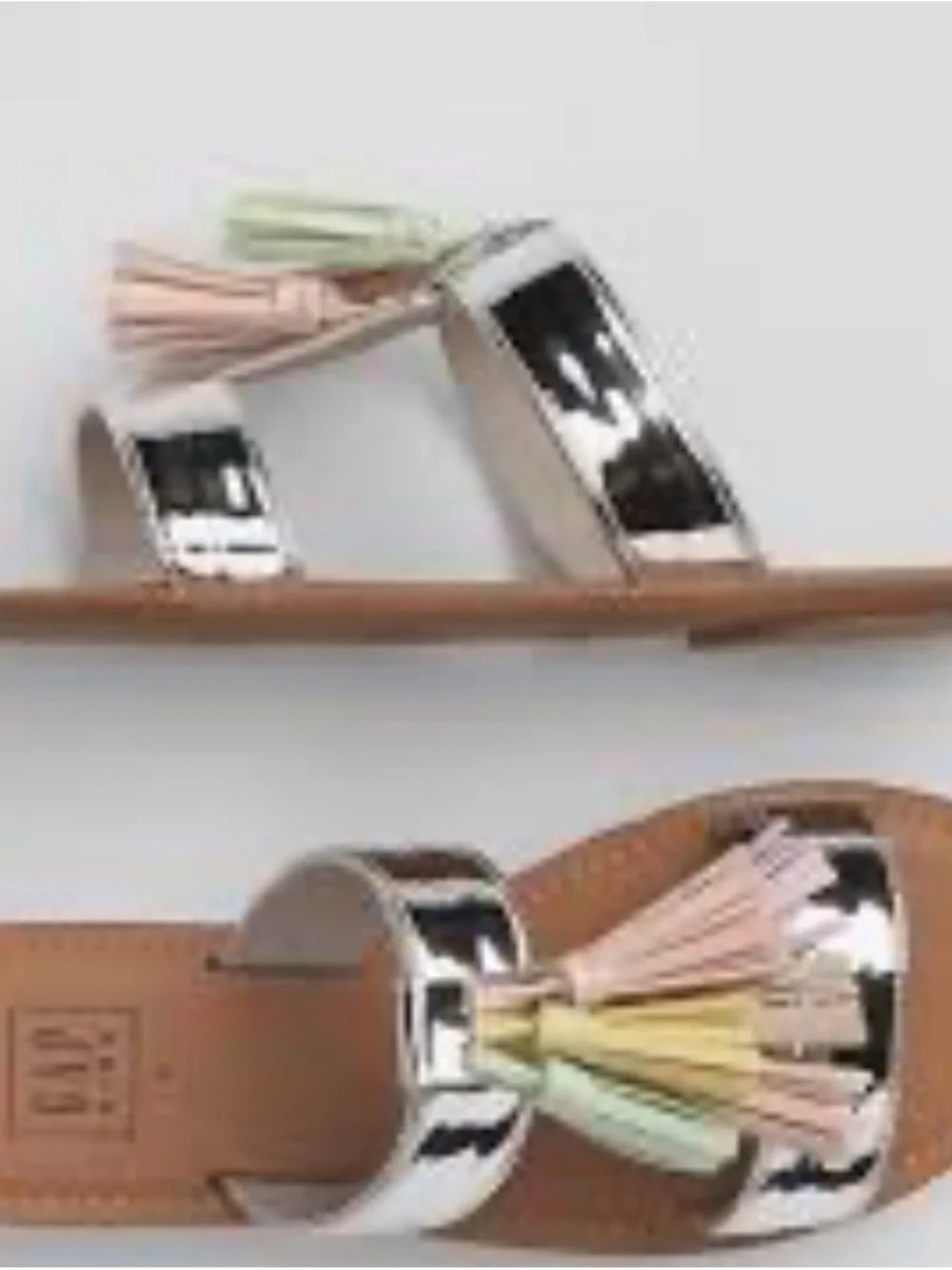 GAP Metallic Silver Kids Slide Sandals with Pastel Tassels